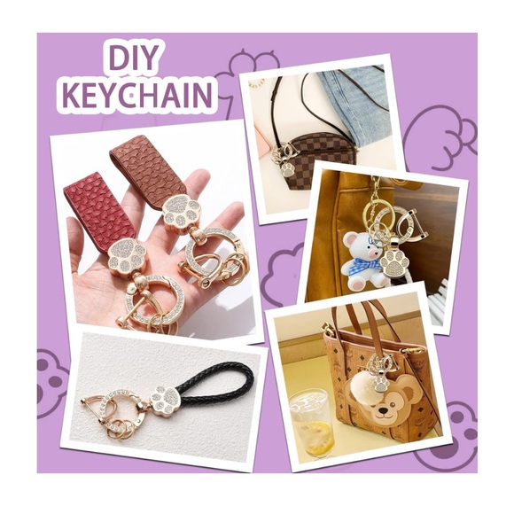 Gold and Crystal Rhinestone Dog Cat  Paw Print Keychain Bag Charm - Picture 6 of 7